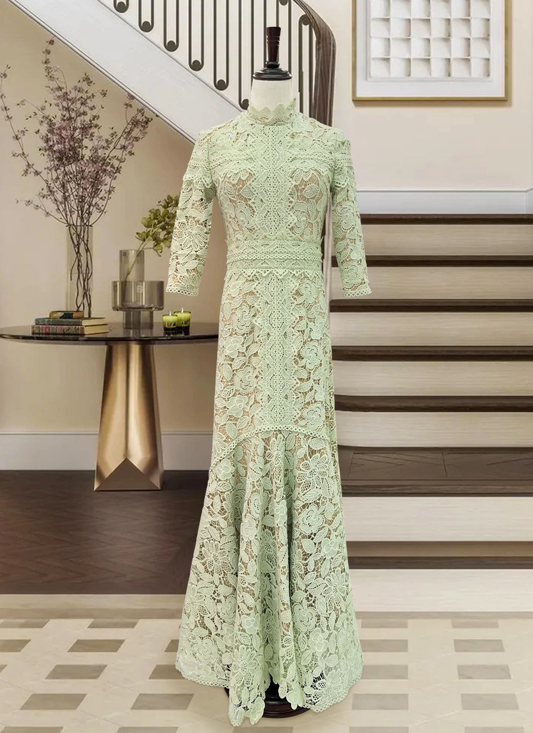 Light Mature Blue Lace Dress Irregular Dress High Low Fit Long Dress Fashion