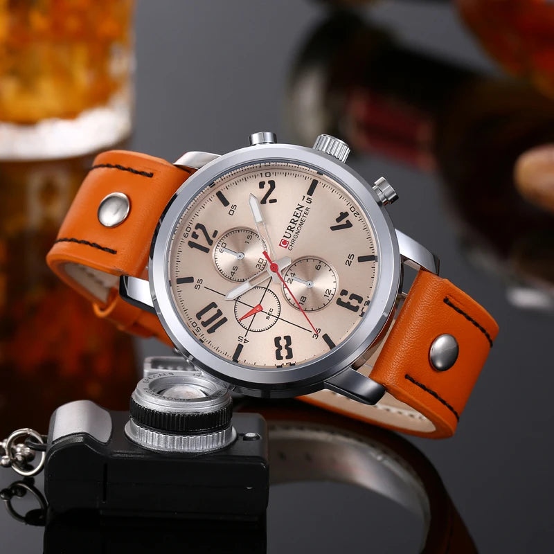 CURREN 8208,8192,8230 Factory Watch Men Calendar Sport Military Male Clock Brand Luxury Origianl PU Leather Band Wristwatch