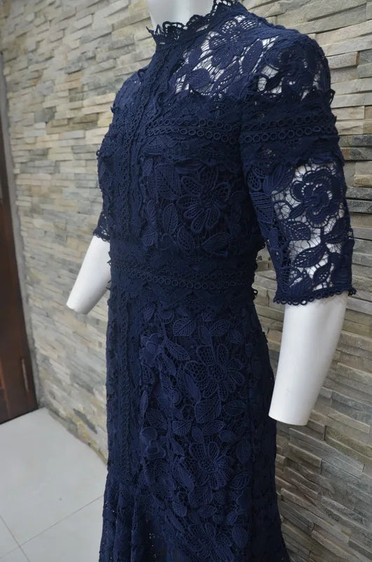 Light Mature Blue Lace Dress Irregular Dress High Low Fit Long Dress Fashion