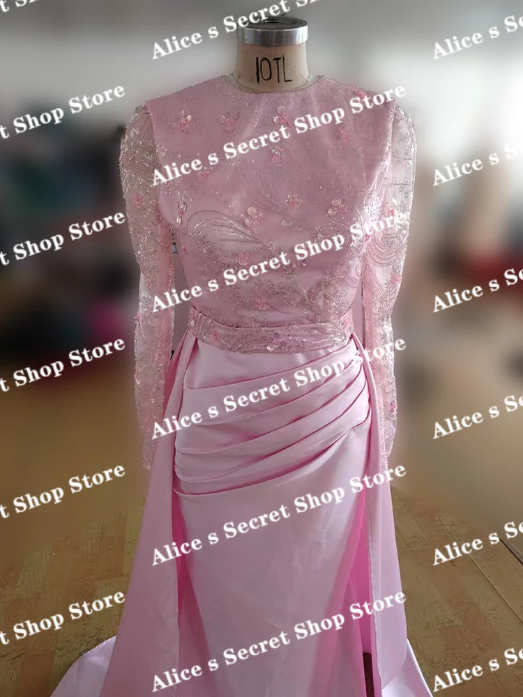 Exquisite long sleeved dance dress for formal occasions, mermaid shawl, floor dragging satin evening dress 2026