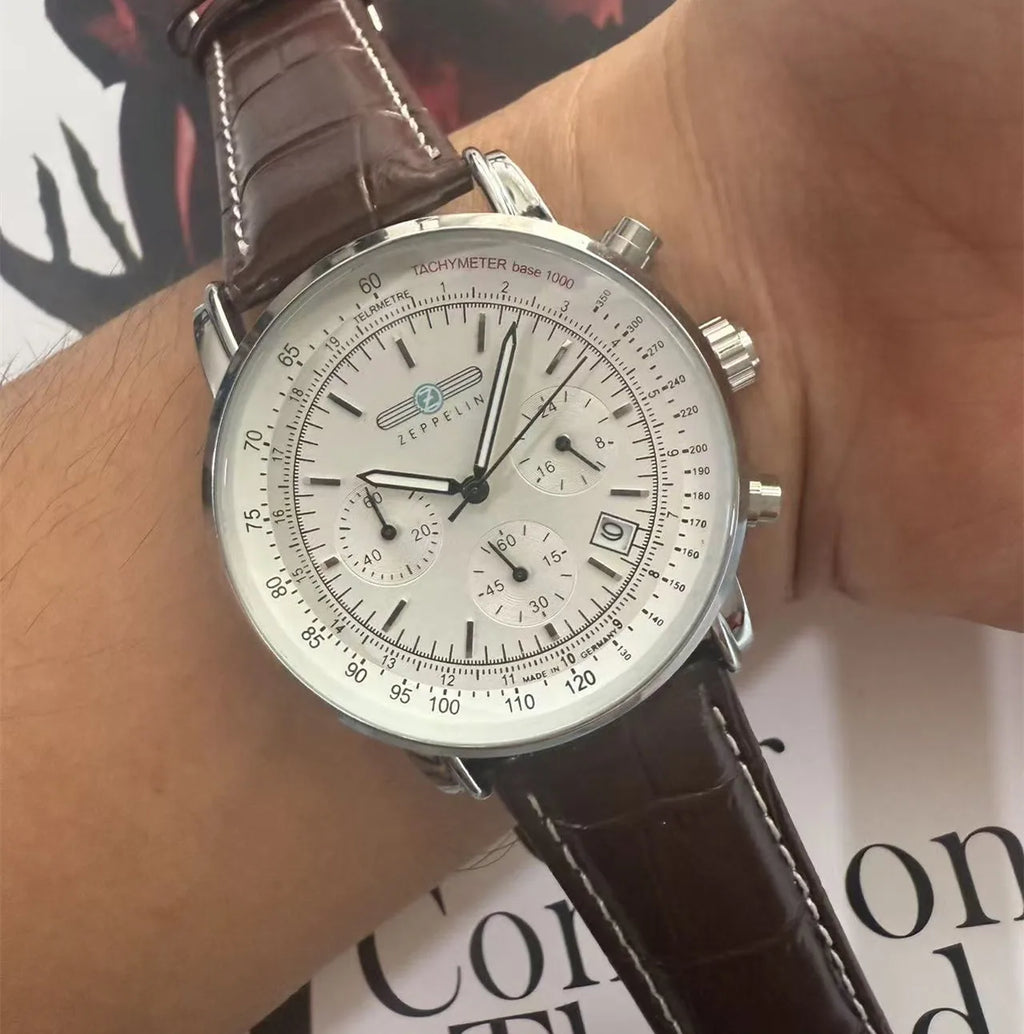 Fashion Leisure Business Zeppelin Men's Watch Luxury Automatic Date Quartz Watch Three Eye Multifunctional Chronograph