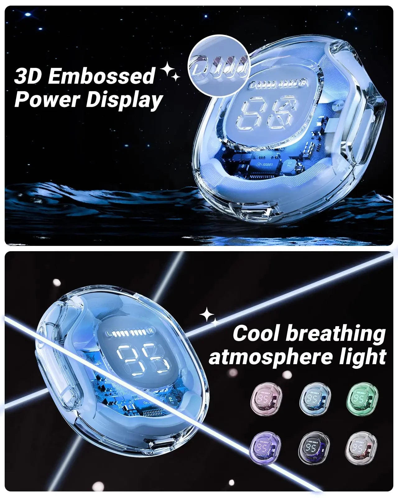 T8 PRO Tws Bluetooth Earbuds Transparent with LED Digital Display Wireless In-Ear Earphone for Xiaomi Huawei iPhone Headphone