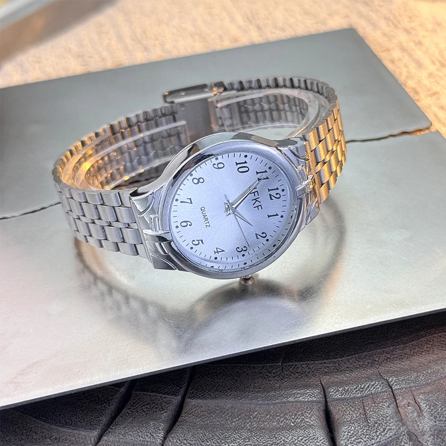 Digital Large Dial Unisex Quartz Watch Fashion Classic Steel Band Couple Gift Combination Men's And Women's Wristwatch