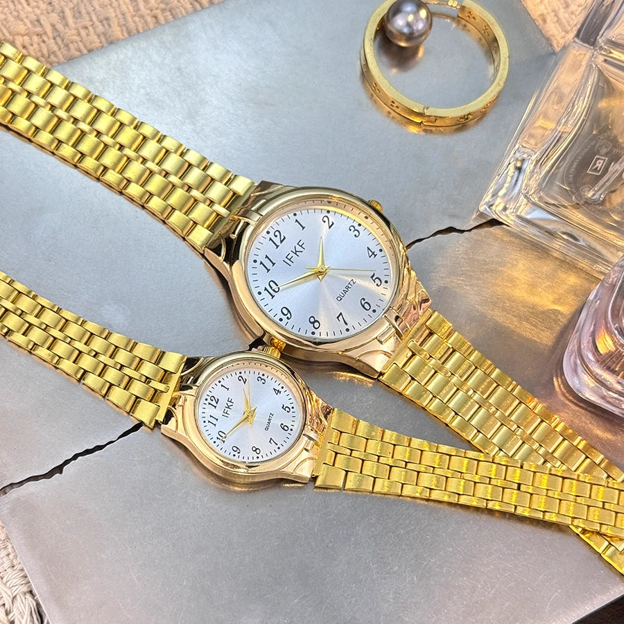 Digital Large Dial Unisex Quartz Watch Fashion Classic Steel Band Couple Gift Combination Men's And Women's Wristwatch