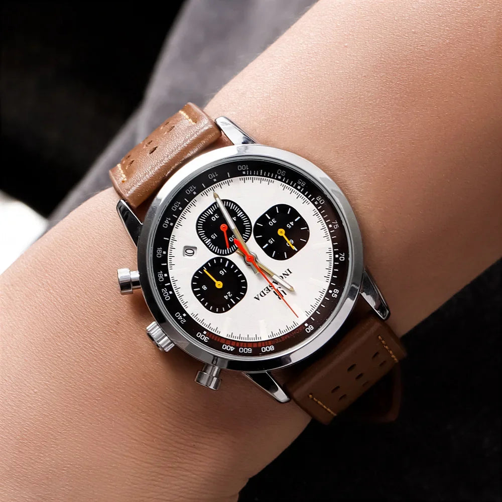 Couple Leather Watch Hot Sale Luminous Chronograph Quartz Multifunctional Fashion Sports with Qualification