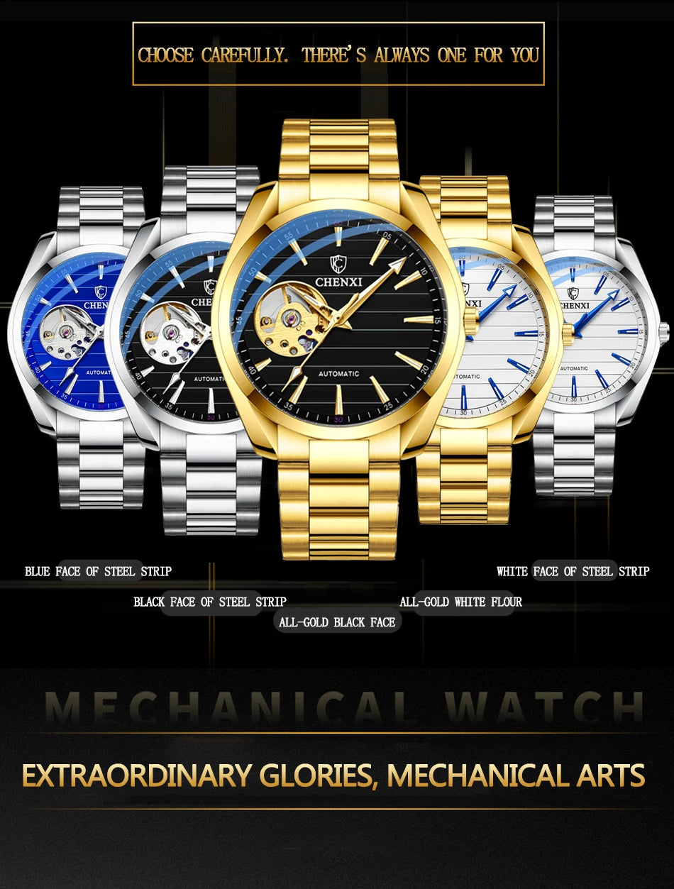 CHENXI Top Luxury Brand Men Mechanical Wristwatch Automatic Watch Men Business Stainless Steel Waterproof Watches
