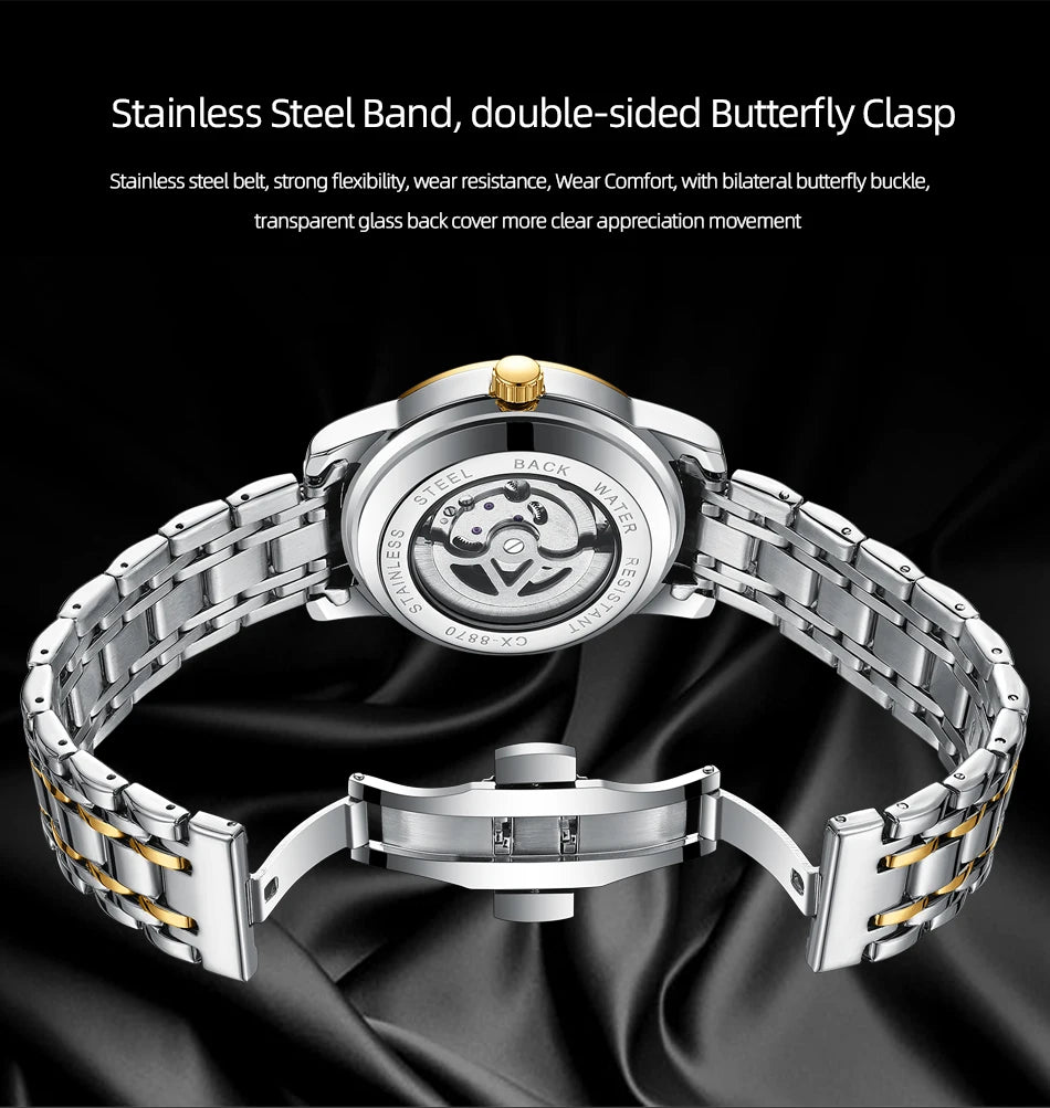 CHENXI Mens Mechanical Watches Top Brand Stainless Steel Automatic Watch Men Waterproof Business Wristwatch with Luminous