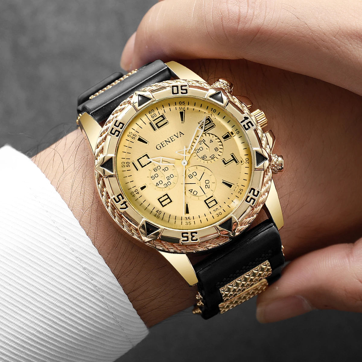 2pcs Men's Quartz Watch Set Fashion Men Business Watches Silicone Band Wristwatches