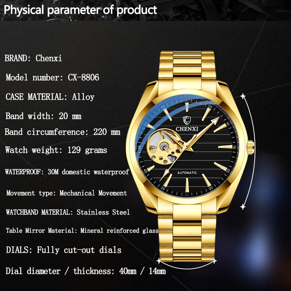 CHENXI Top Luxury Brand Men Mechanical Wristwatch Automatic Watch Men Business Stainless Steel Waterproof Watches