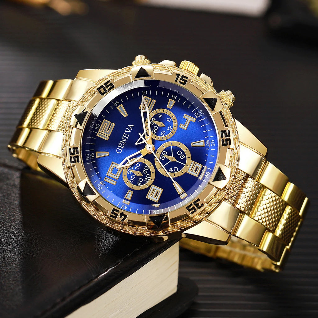 2pcs Men's Quartz Watch Set Fashion Men Business Watches Silicone Band Wristwatches