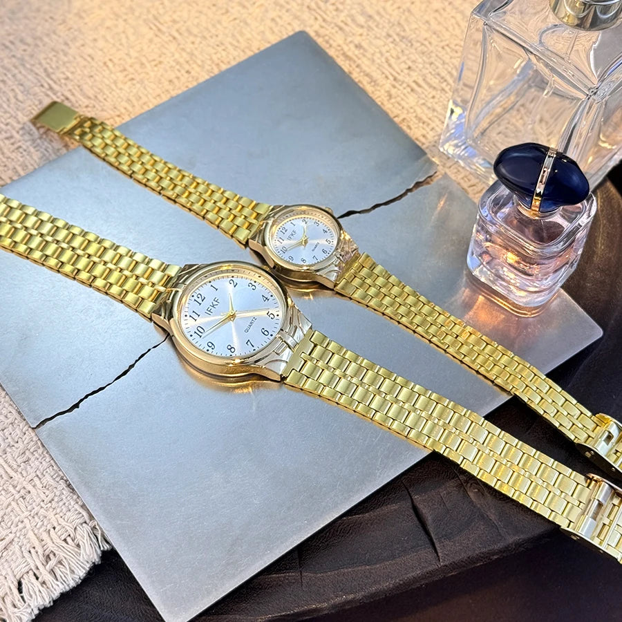 Digital Large Dial Unisex Quartz Watch Fashion Classic Steel Band Couple Gift Combination Men's And Women's Wristwatch