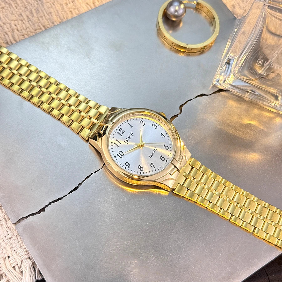 Digital Large Dial Unisex Quartz Watch Fashion Classic Steel Band Couple Gift Combination Men's And Women's Wristwatch