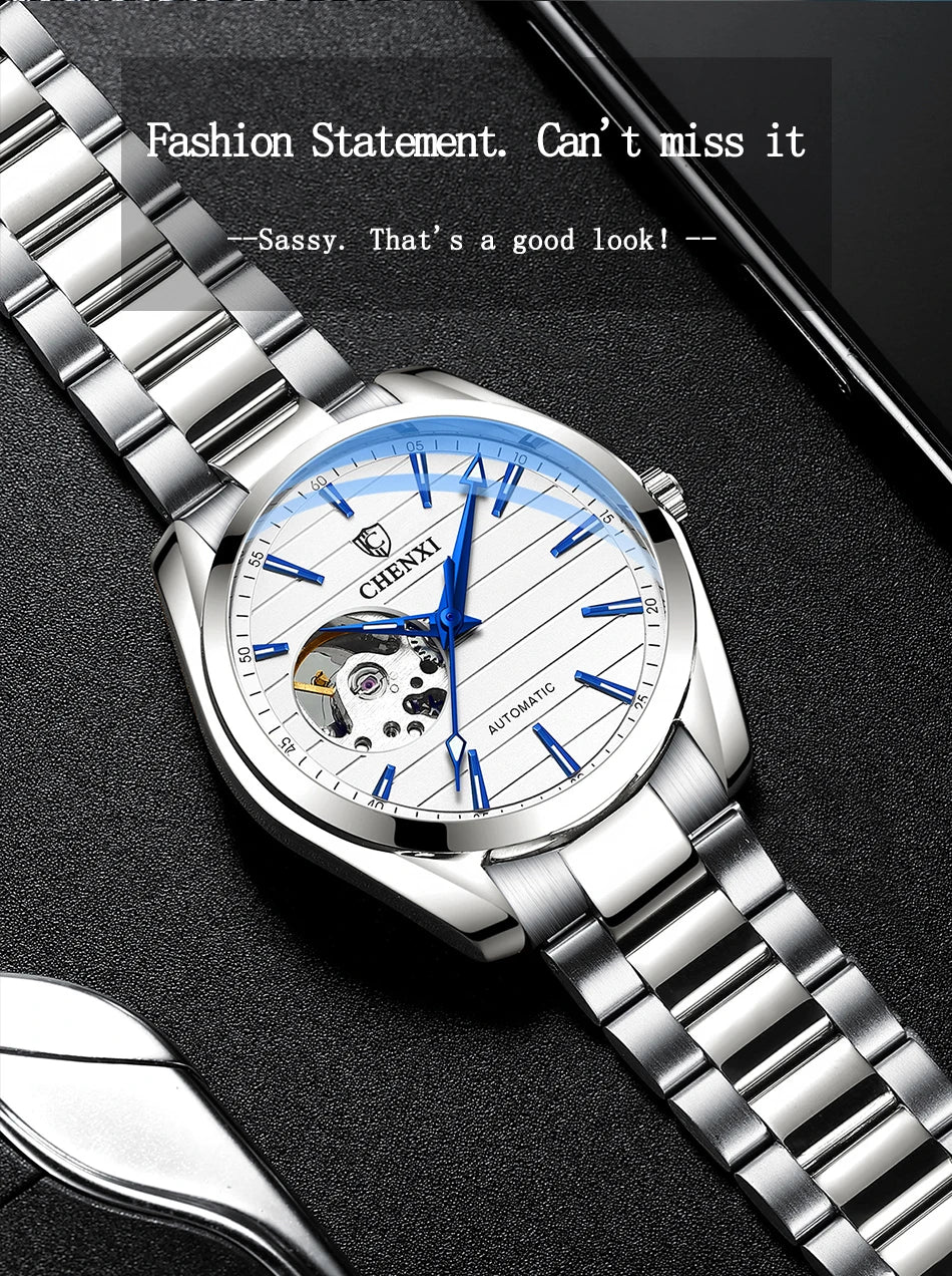 CHENXI Top Luxury Brand Men Mechanical Wristwatch Automatic Watch Men Business Stainless Steel Waterproof Watches