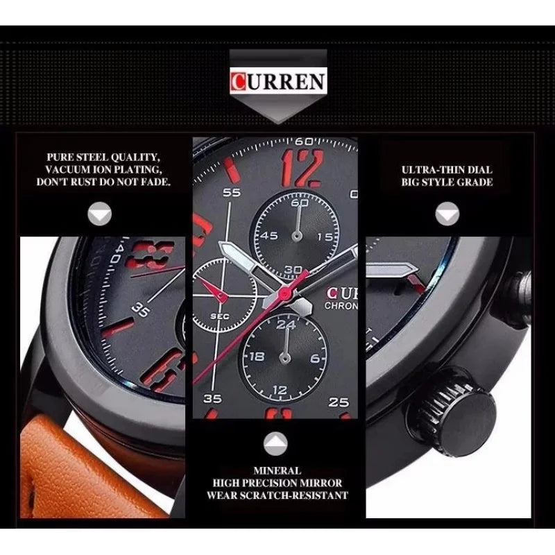 Curren 8192 8208 Sport Quartz Wristwatch Casual Fashion Waterproof Men's Big Watches Male Luminous Hands Clock Relogio Masculino