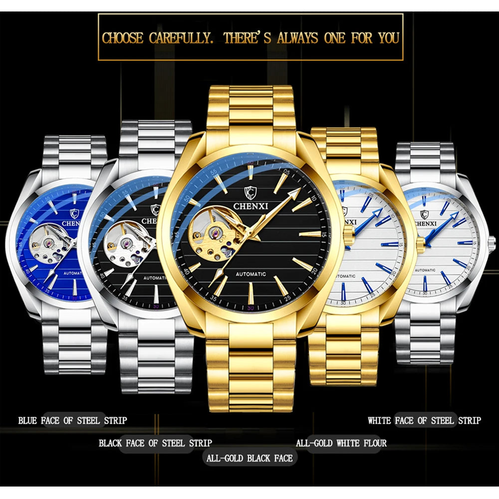CHENXI Top Luxury Brand Men Mechanical Wristwatch Automatic Watch Men Business Stainless Steel Waterproof Watches