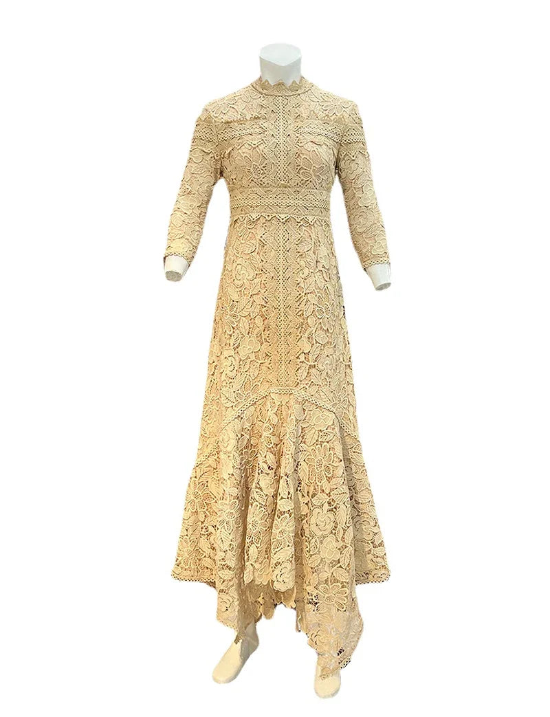 Light Mature Blue Lace Dress Irregular Dress High Low Fit Long Dress Fashion