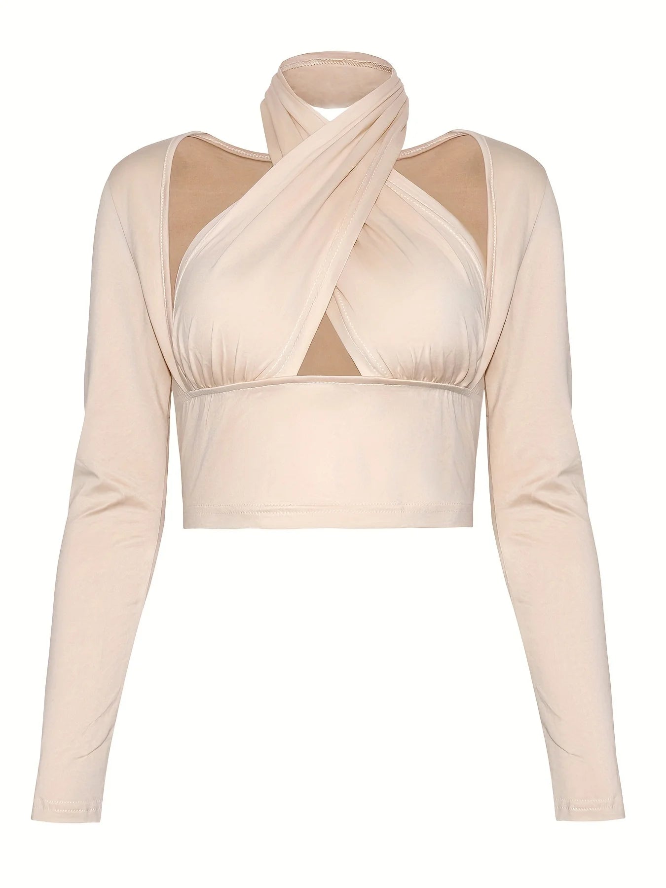 New fashionable and sexy cross neck loose T-shirt with shoulder sleeves and hollowed out top for women