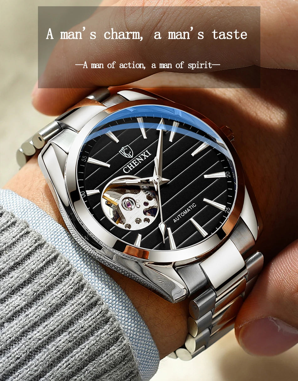 CHENXI Top Luxury Brand Men Mechanical Wristwatch Automatic Watch Men Business Stainless Steel Waterproof Watches