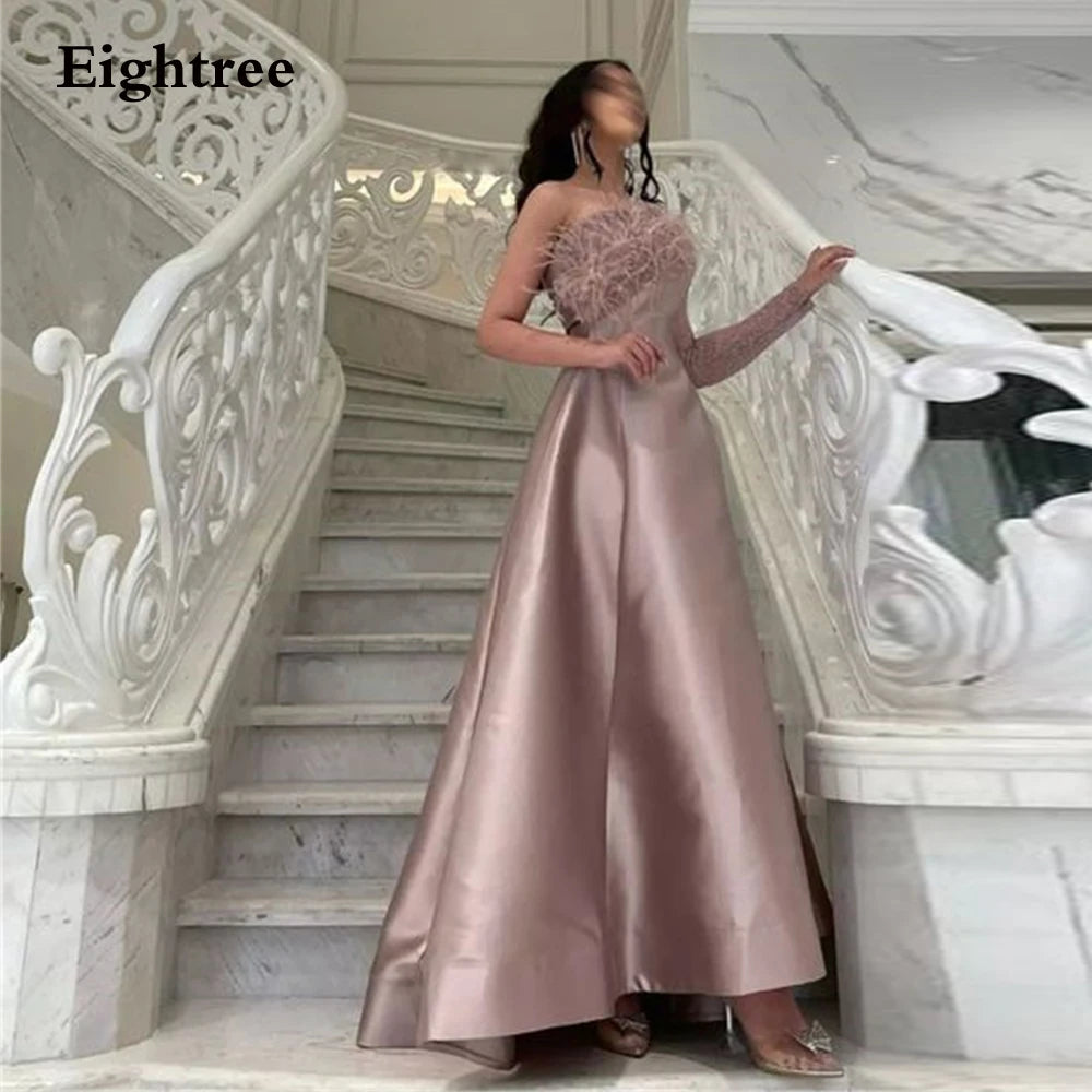 Eightree Mordern Formal Evening Dresses Abendkleide One Shoulder Fealthers Stain Women Robe De Soiree De Mariage Party Grown