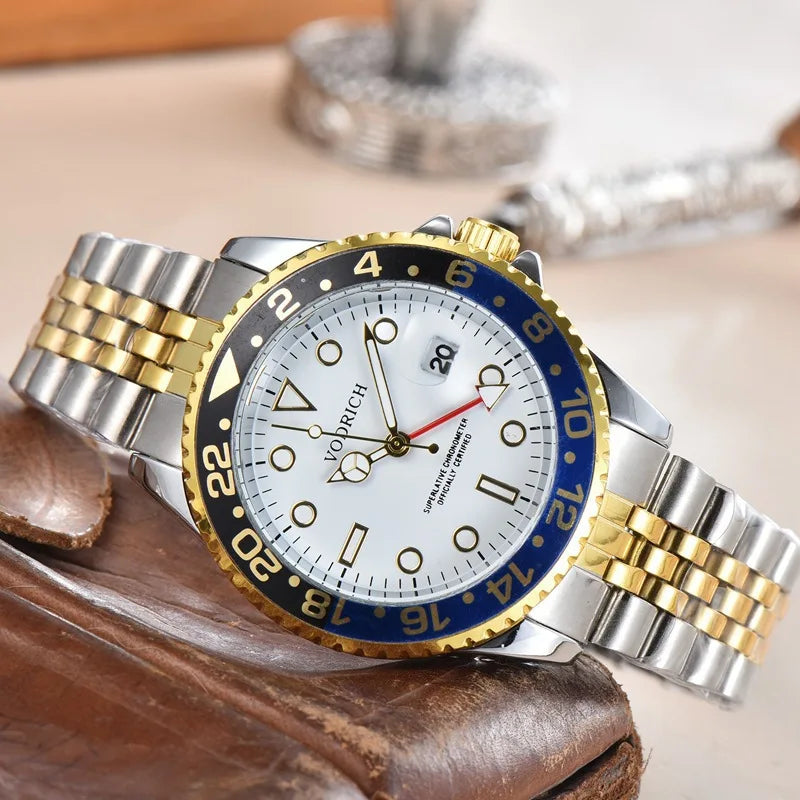 Luxury Men's Gold Vintage Watch Full Steel Band Quartz Wristwatch Simple Date Silver Montre Homme Reloj Hombre Original Brand