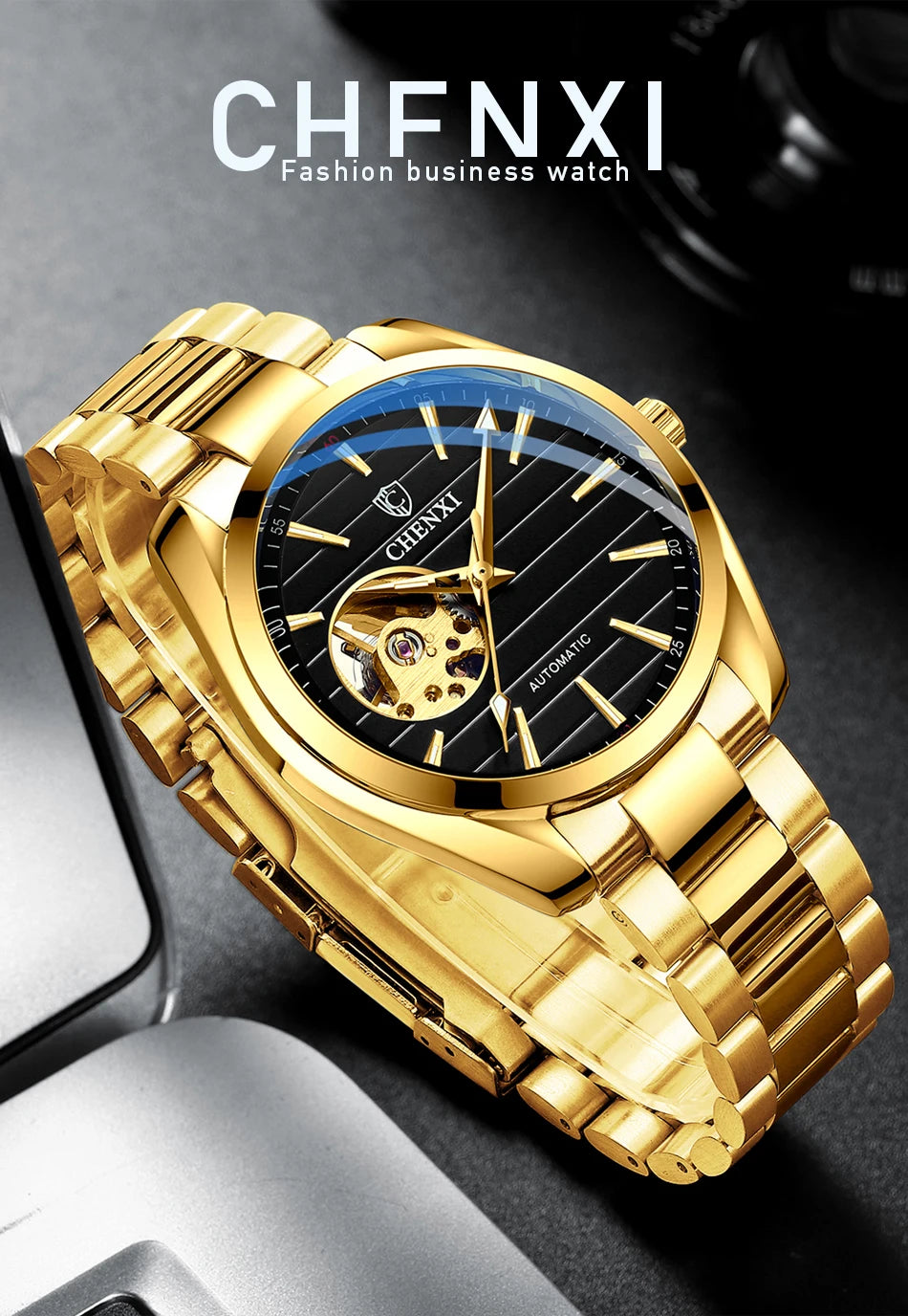 CHENXI Top Luxury Brand Men Mechanical Wristwatch Automatic Watch Men Business Stainless Steel Waterproof Watches