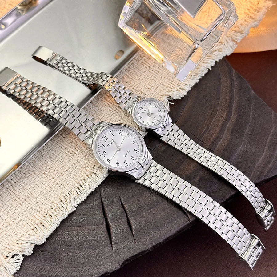 Digital Large Dial Unisex Quartz Watch Fashion Classic Steel Band Couple Gift Combination Men's And Women's Wristwatch