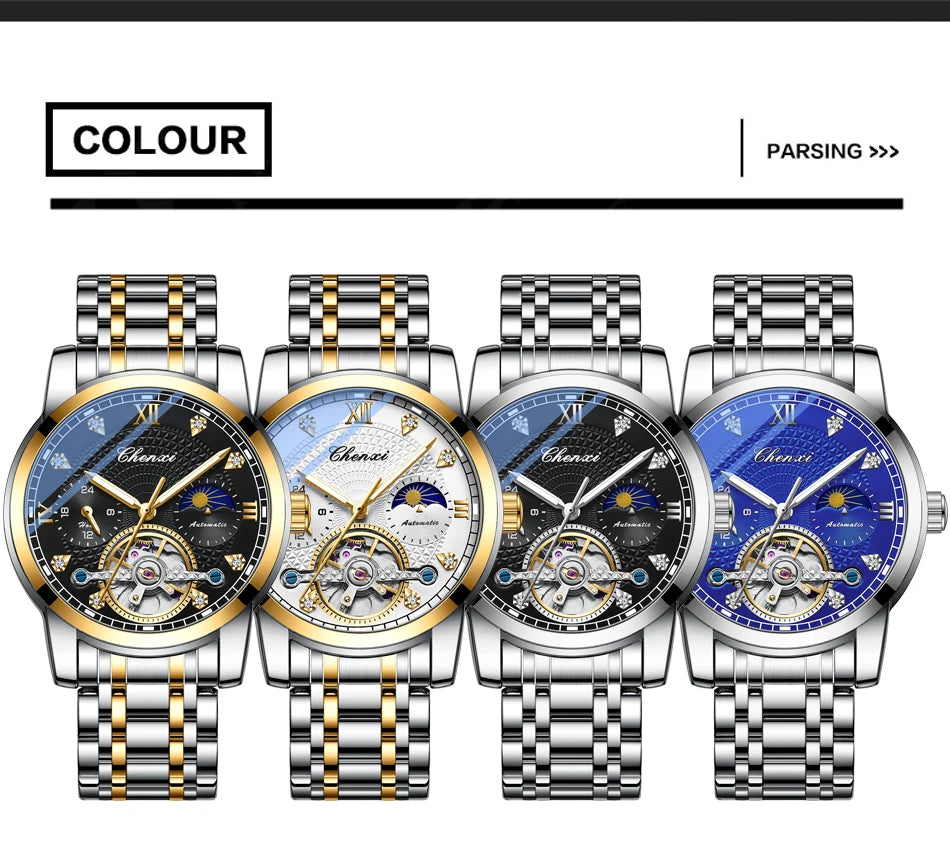 CHENXI Mens Mechanical Watches Top Brand Stainless Steel Automatic Watch Men Waterproof Business Wristwatch with Luminous