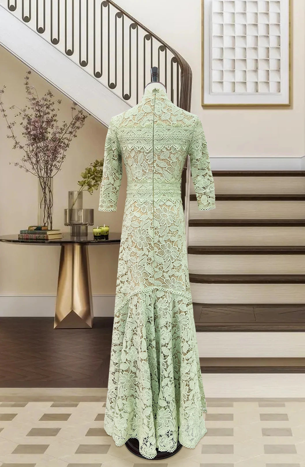 Light Mature Blue Lace Dress Irregular Dress High Low Fit Long Dress Fashion