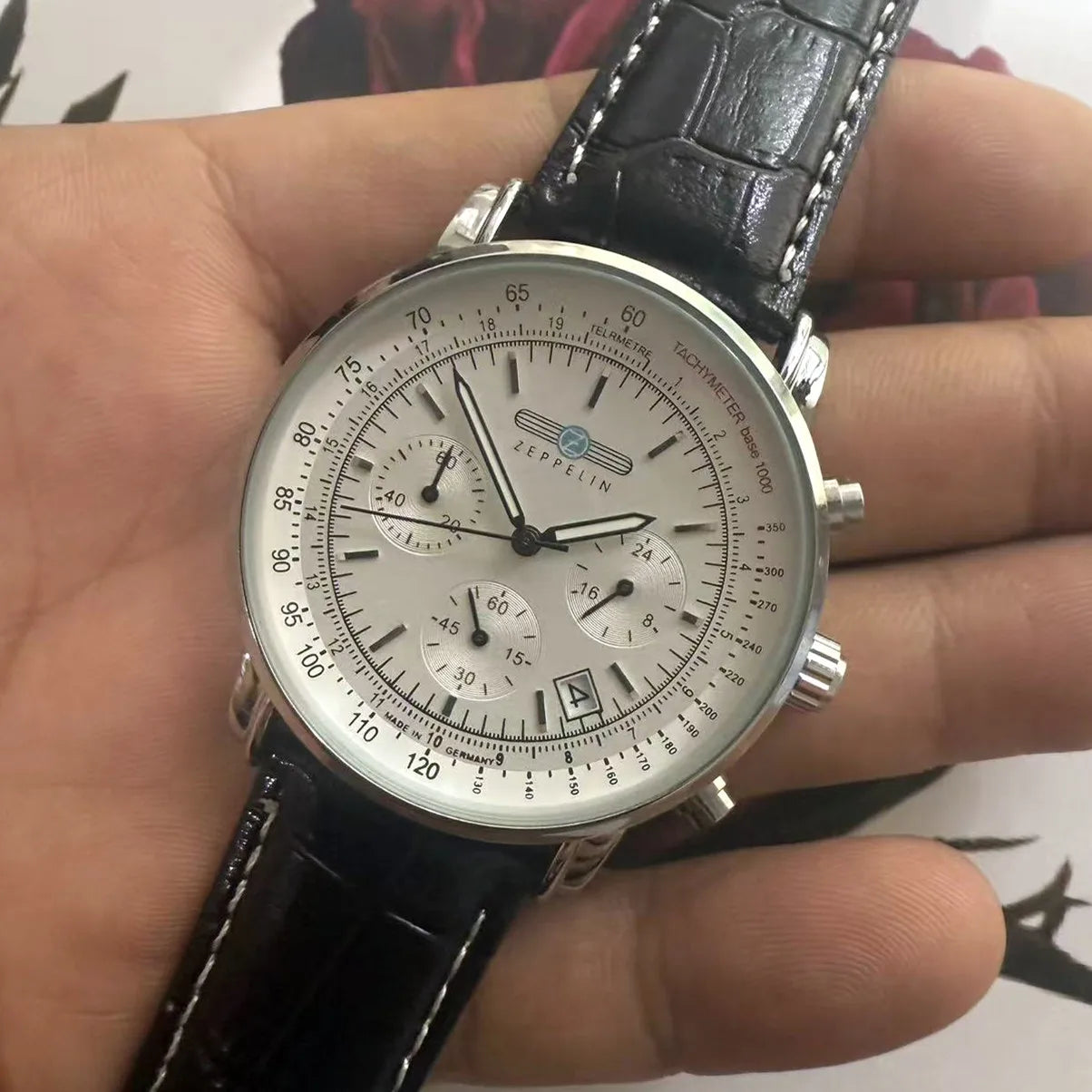 Fashion Leisure Business Zeppelin Men's Watch Luxury Automatic Date Quartz Watch Three Eye Multifunctional Chronograph