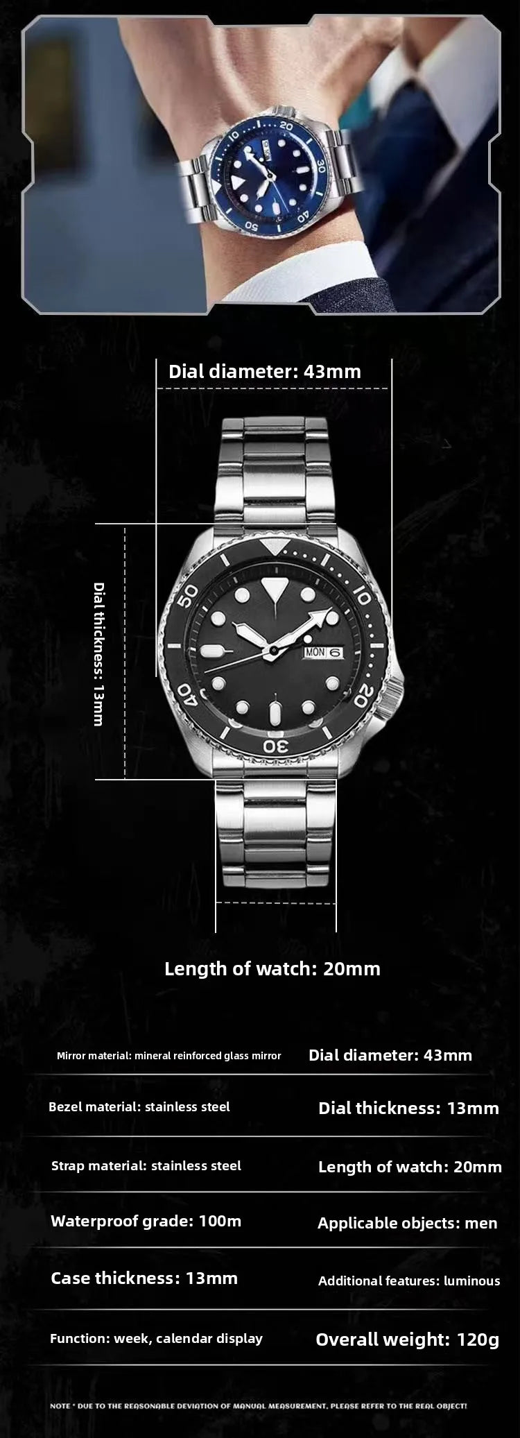 new men's quartz watch fashion classic business men's watch quartz watch men's luminous calendar steel belt watch