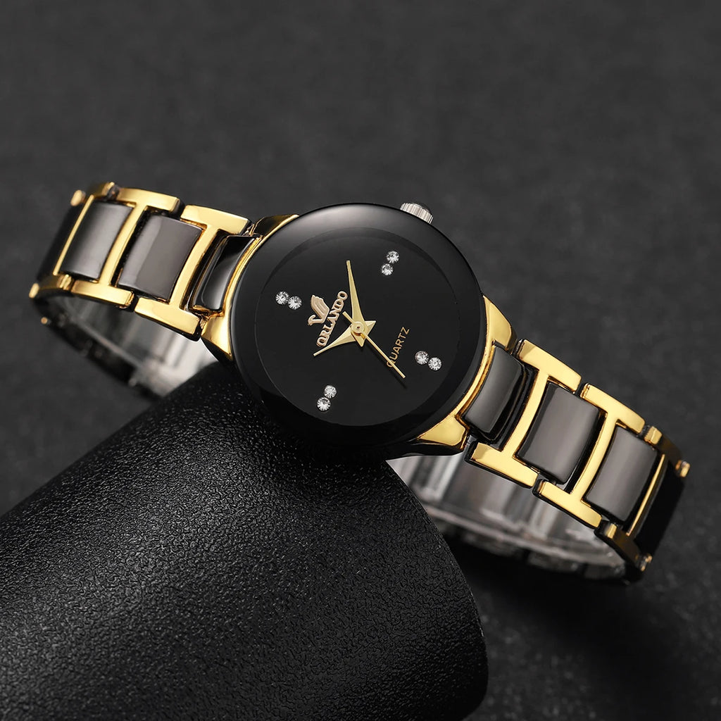 2PCS Couple's Watches Fashion Stainless Steel Band Women's Quartz Watch Men Business Wristwatches