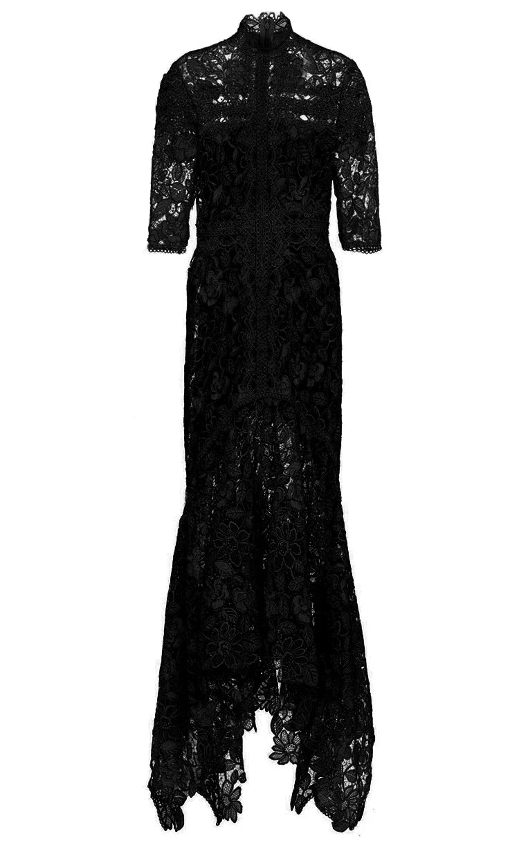 Light Mature Blue Lace Dress Irregular Dress High Low Fit Long Dress Fashion