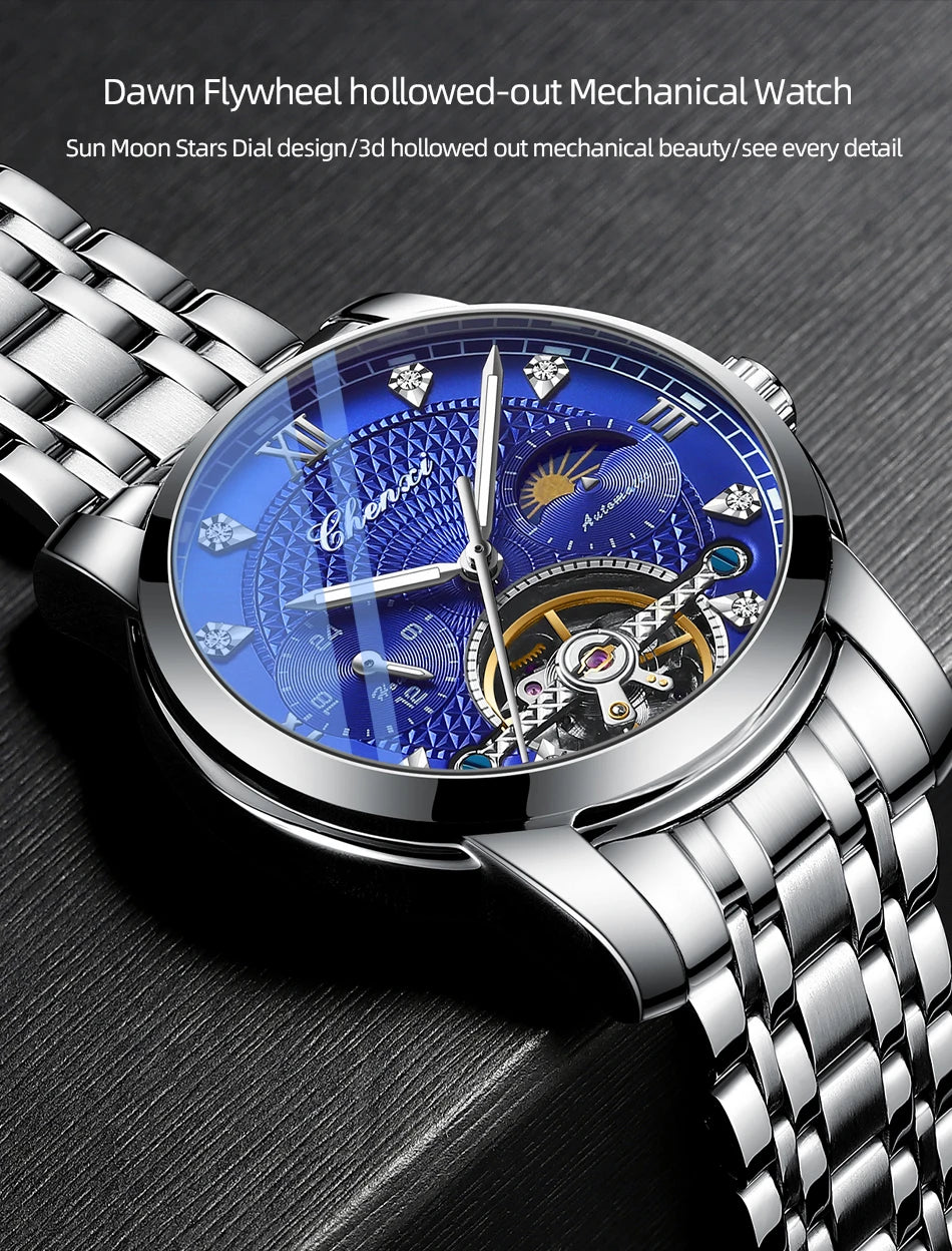CHENXI Mens Mechanical Watches Top Brand Stainless Steel Automatic Watch Men Waterproof Business Wristwatch with Luminous