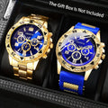 2pcs Men's Quartz Watch Set Fashion Men Business Watches Silicone Band Wristwatches
