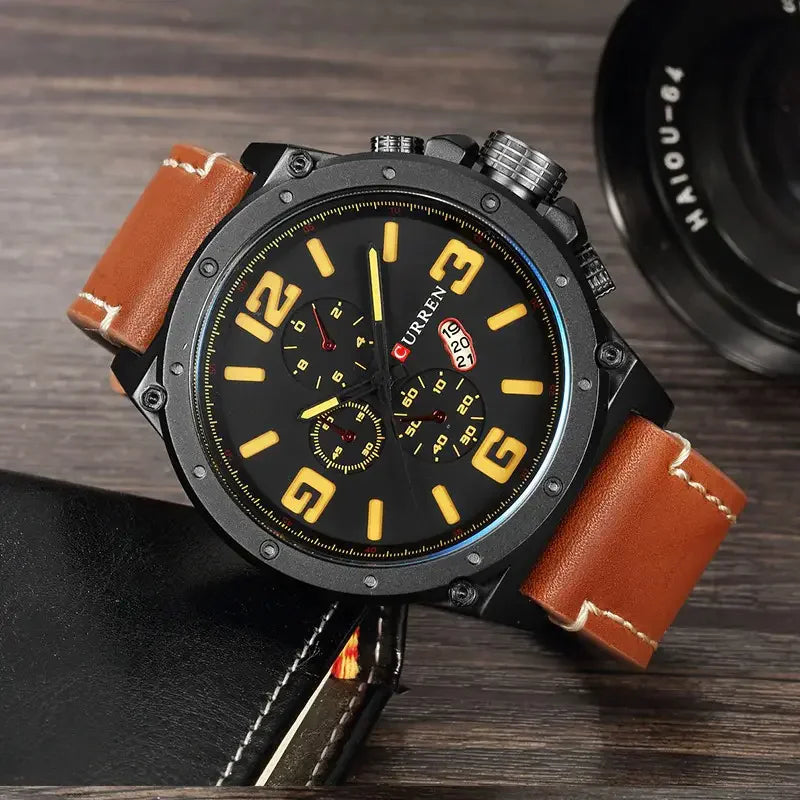 CURREN 8208,8192,8230 Factory Watch Men Calendar Sport Military Male Clock Brand Luxury Origianl PU Leather Band Wristwatch
