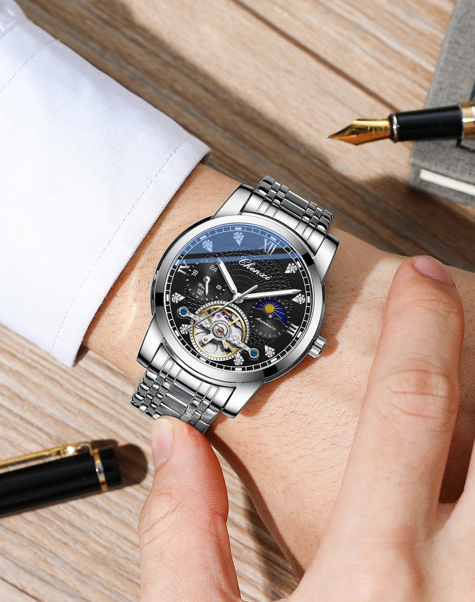 CHENXI Mens Mechanical Watches Top Brand Stainless Steel Automatic Watch Men Waterproof Business Wristwatch with Luminous