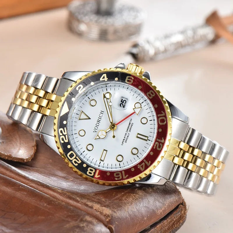 Luxury Men's Gold Vintage Watch Full Steel Band Quartz Wristwatch Simple Date Silver Montre Homme Reloj Hombre Original Brand