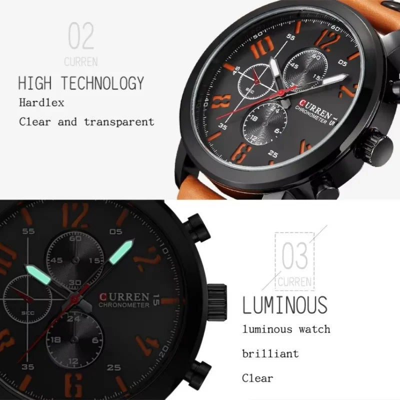 Curren 8192 8208 Sport Quartz Wristwatch Casual Fashion Waterproof Men's Big Watches Male Luminous Hands Clock Relogio Masculino