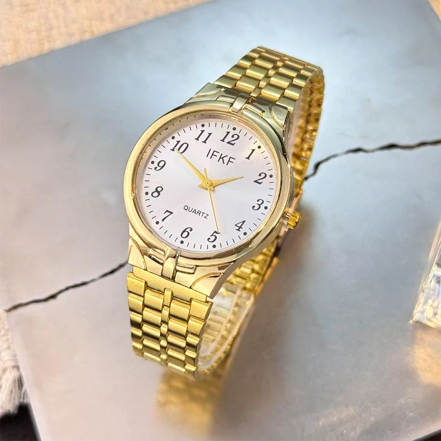 Digital Large Dial Unisex Quartz Watch Fashion Classic Steel Band Couple Gift Combination Men's And Women's Wristwatch