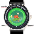 Quartz Watches Original Design Watch with Frog, Dragonfly & Lotus Pond Wristwatch Comfortable Silicone Strap