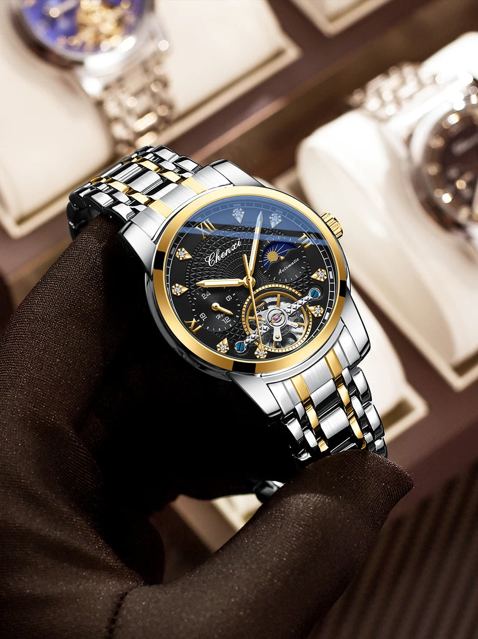 CHENXI Mens Mechanical Watches Top Brand Stainless Steel Automatic Watch Men Waterproof Business Wristwatch with Luminous