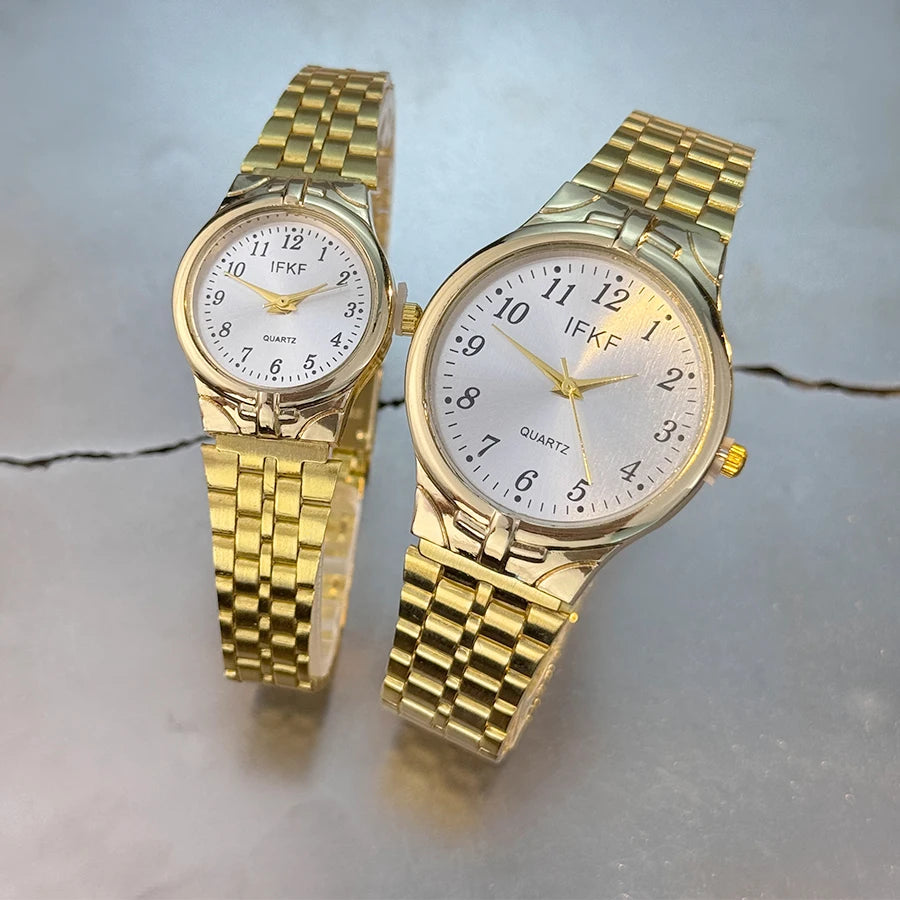 Digital Large Dial Unisex Quartz Watch Fashion Classic Steel Band Couple Gift Combination Men's And Women's Wristwatch