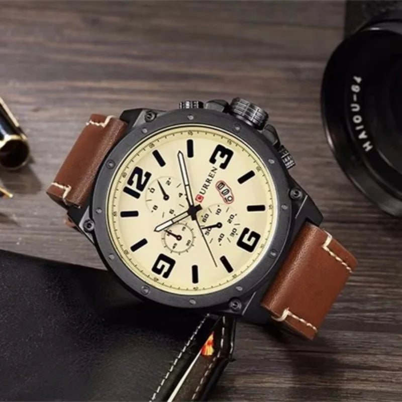 CURREN 8208,8192,8230 Factory Watch Men Calendar Sport Military Male Clock Brand Luxury Origianl PU Leather Band Wristwatch