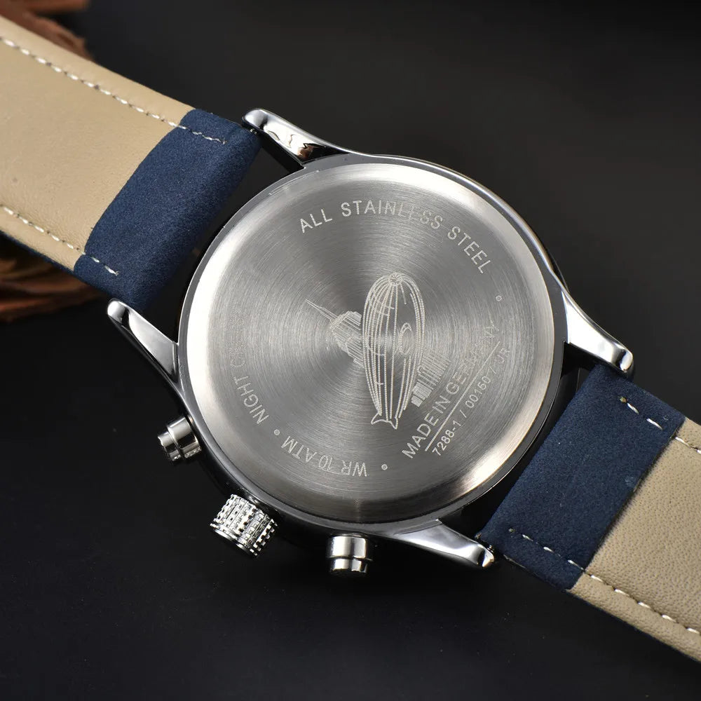 Fashionable Classic Retro Zeppelin Men's Watch Multifunctional Dial Business Wristwatch Casual Sports Quartz Watch