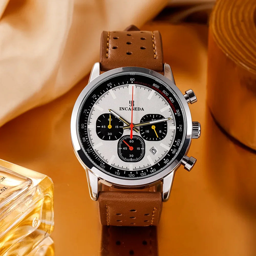 Couple Leather Watch Hot Sale Luminous Chronograph Quartz Multifunctional Fashion Sports with Qualification