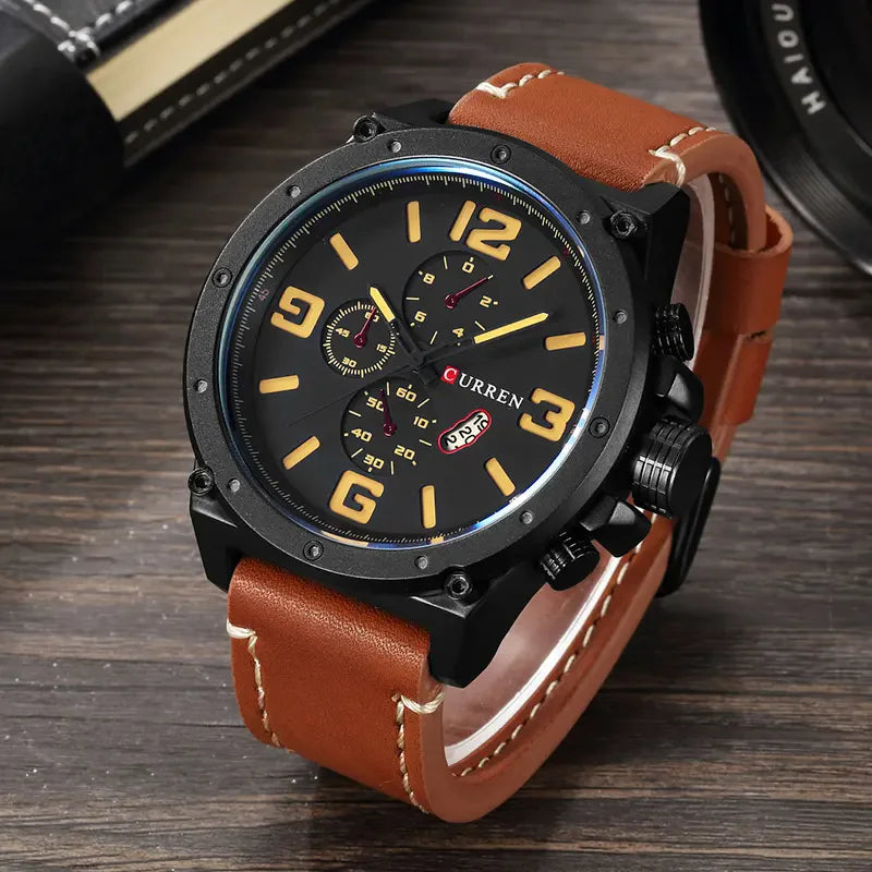 CURREN 8208,8192,8230 Factory Watch Men Calendar Sport Military Male Clock Brand Luxury Origianl PU Leather Band Wristwatch