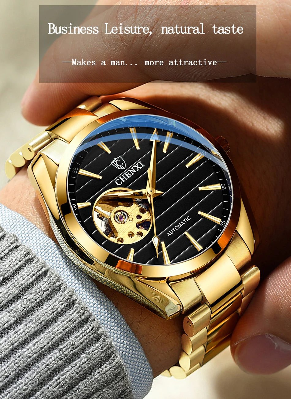 CHENXI Top Luxury Brand Men Mechanical Wristwatch Automatic Watch Men Business Stainless Steel Waterproof Watches