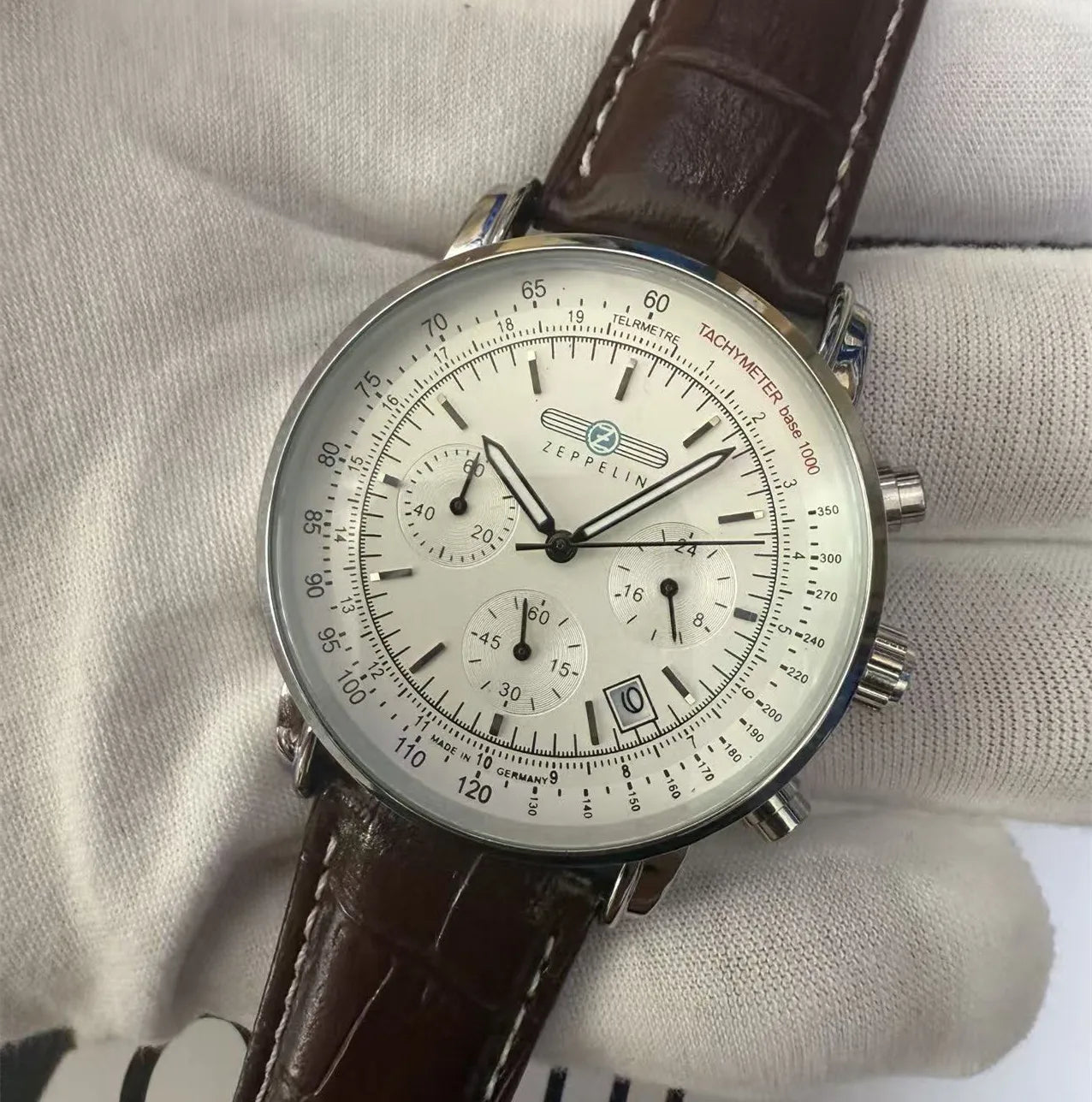 Fashion Leisure Business Zeppelin Men's Watch Luxury Automatic Date Quartz Watch Three Eye Multifunctional Chronograph