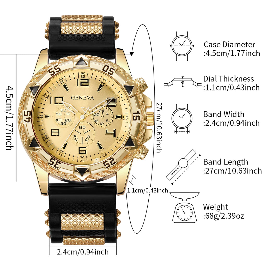 2pcs Men's Quartz Watch Set Fashion Men Business Watches Silicone Band Wristwatches