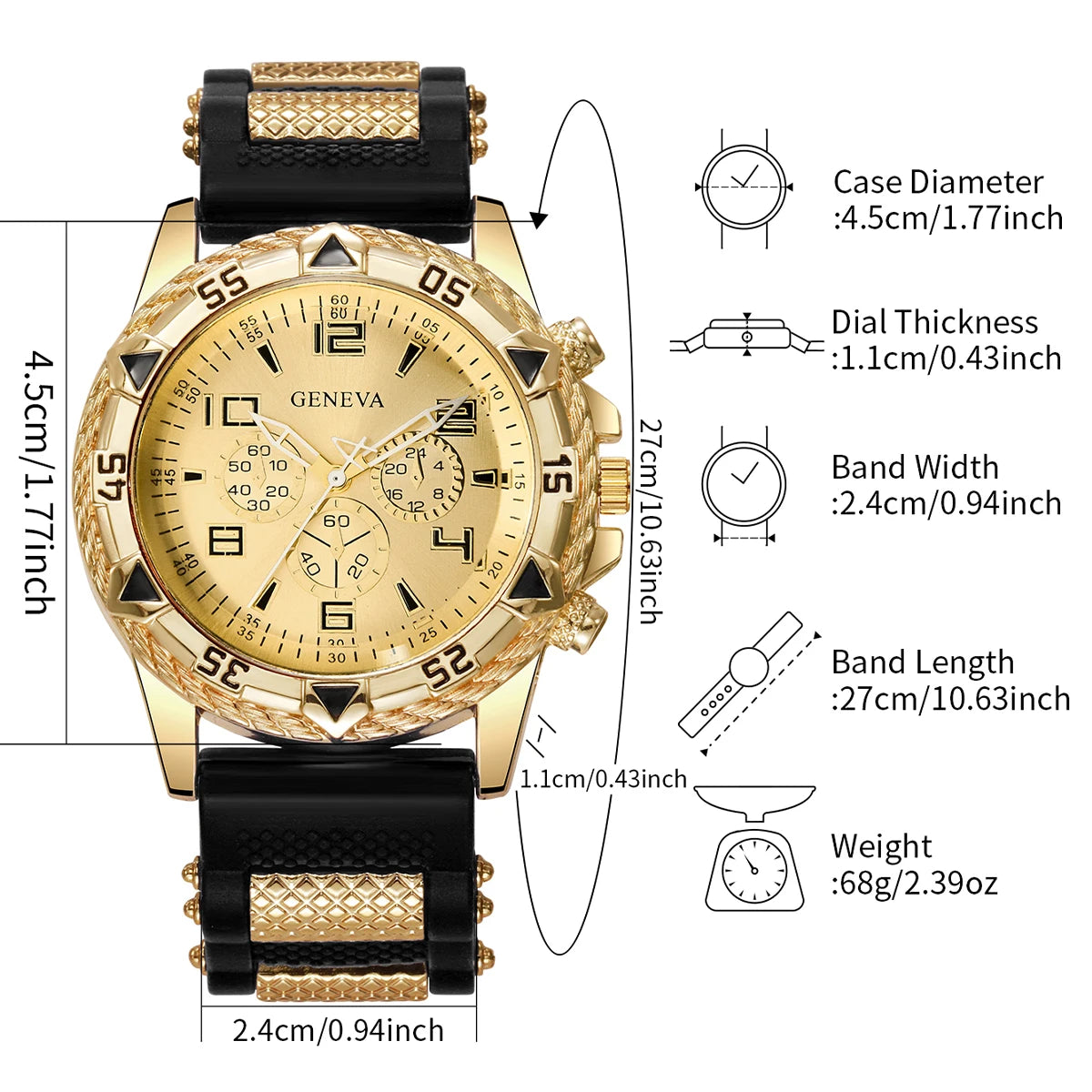 2pcs Men's Quartz Watch Set Fashion Men Business Watches Silicone Band Wristwatches